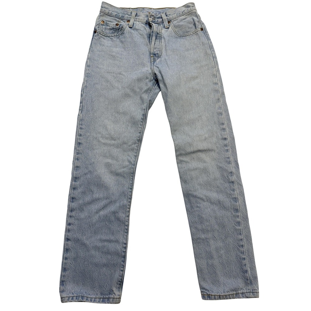Levis 501 Jeans Womens 24x28 Blue Light Wash High Rise Straight Button Fly Denim